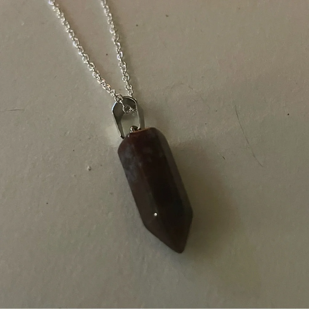 New Handmade Natural Green Moss Agate Tower S925 Sterling Silver Necklace